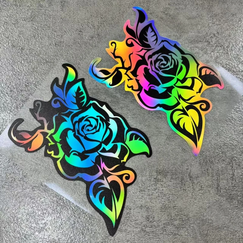 

Shiny Hollow-Out Flower Car Sticker,Laser-Cut Rose & Leaf Vinyl Decal, Waterproof for Car Door, Window, Bumper & Body Decoration