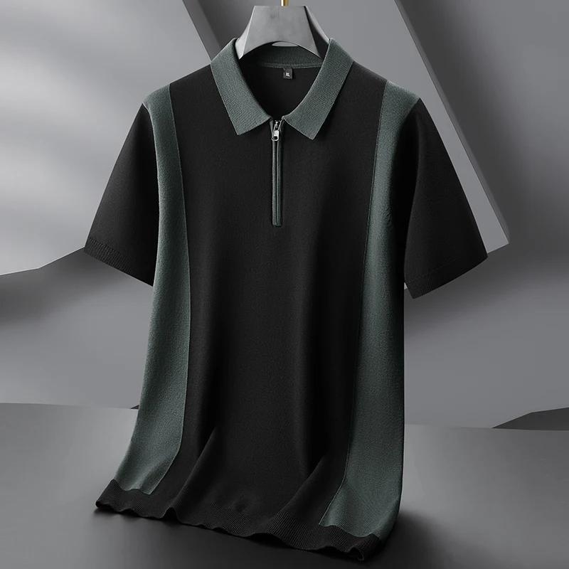 8XL 7XL 6XL 2025 nuevo Otoño Invierno de gama alta de lujo suéter de lana fina hombres moda Patchwork hombres jerseys cremallera solapa jerseys hombre