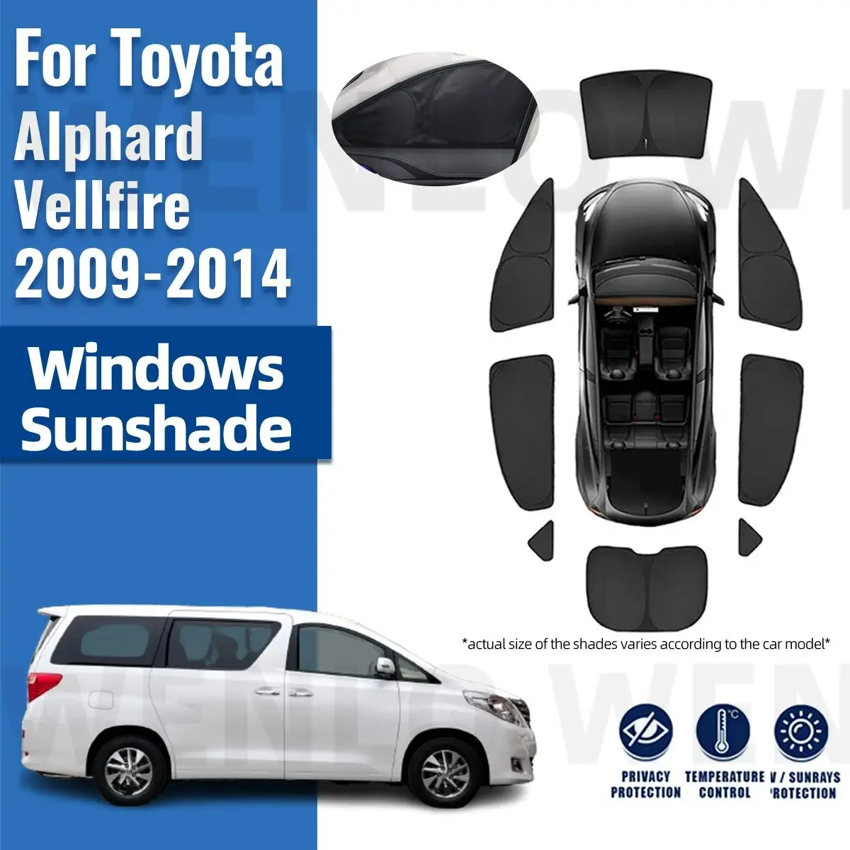 

Для Toyota Alphard Vellfire AH20 2009-2014, полное покрытие, автомобильный солнцезащитный козырек, переднее ветровое стекло, заднее боковое стекло, фотозащита