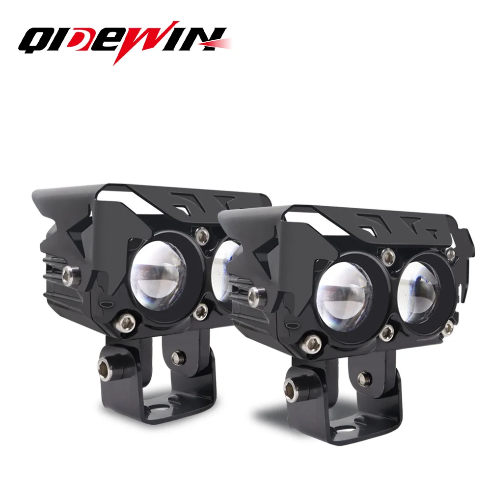 Motorcycle spotlight double lens modified white and yellow two-color lights
