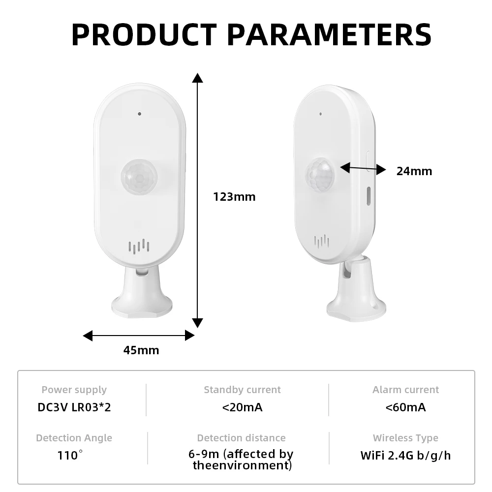 Tuya WiFi Security Burglar Alarm Infrared Movement Human Body Alexa PIR Motion Sensors Detector Smart Life  Battery Type PIR