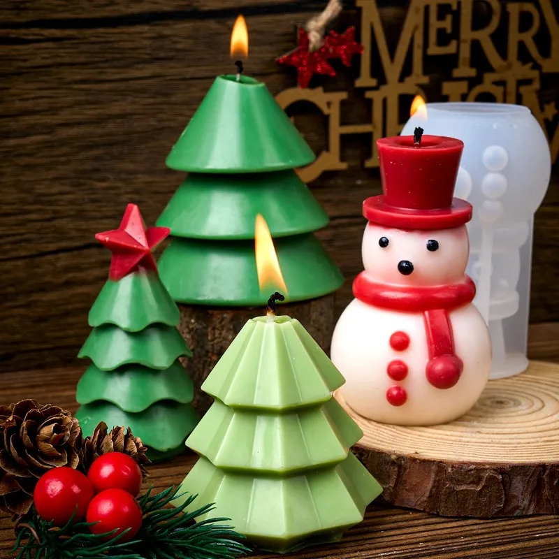 Albero di natale stampo per candele in Silicone ornamento di natale pupazzo di neve stampi artigianali sapone fai da te resina gesso fare