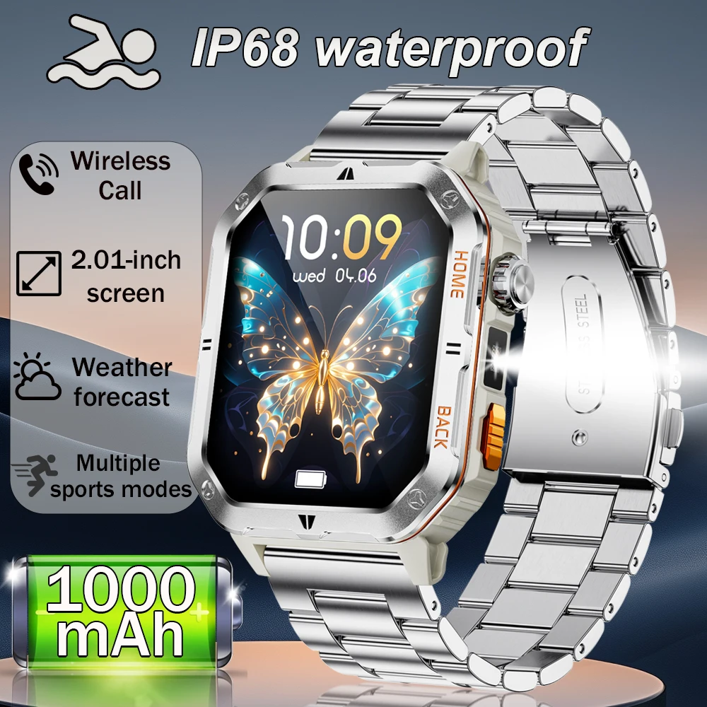Reloj inteligente militar para exteriores con batería de 1000 mAh para hombre, GPS, deportivo, ritmo cardíaco, IP68, resistente al agua, llamadas BT, reloj inteligente para hombre para Xiaomi