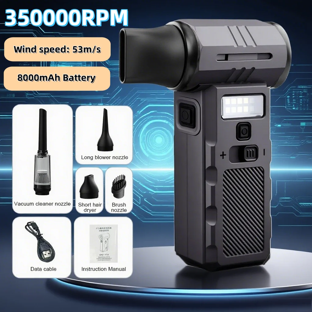 

Violent Fan 350000RPM Powerful Air Blower Vacuum Dust Cleaner Charging Strong Winds 53m/s Brushless Turbo Jet Blower Dry 8000mAh