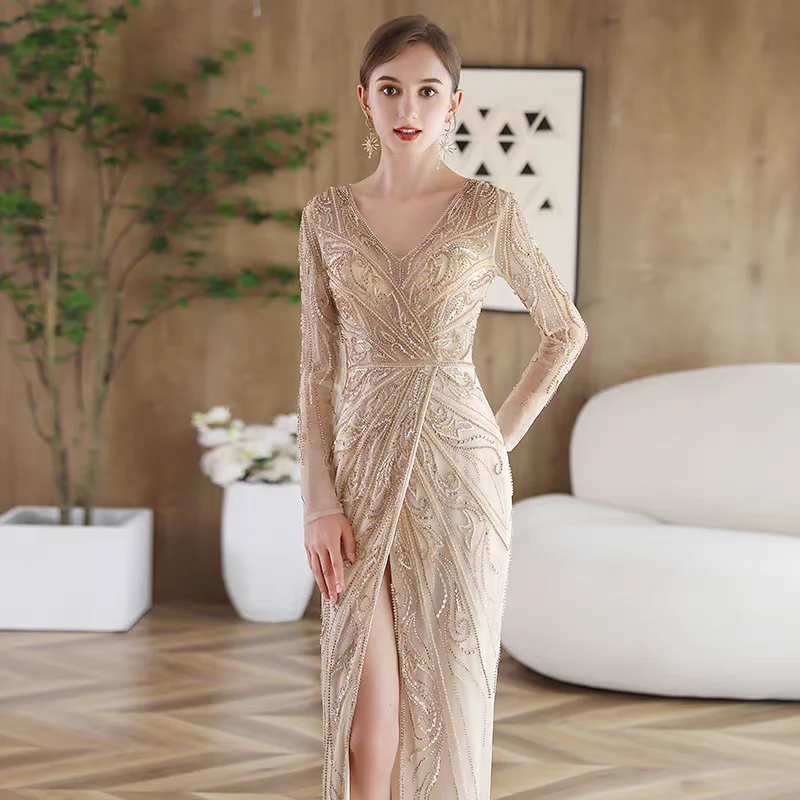 

Beated Evening dress, straight dress with a slot in front, two colors of your choice