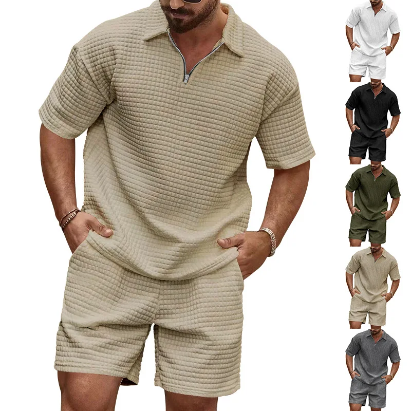 

Летний повседневный комплект спортивной одежды для мужчин ort Sve с откидным воротником, брюки из полиэстера, удобная дышащая модель M