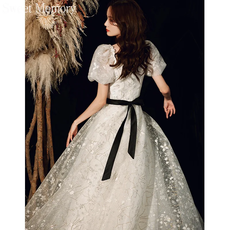 N130 personalizado gola quadrada vestido branco longo doce memória princesa aniversário até o chão vestidos de festa de cocktail para mulheres menina