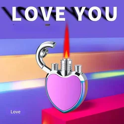 2024 Portable Creative Fashion Metal Love Butane Gas Lighter Cool Red Flame Ladies Cigarette Gadget Men's Gift Small and Cute