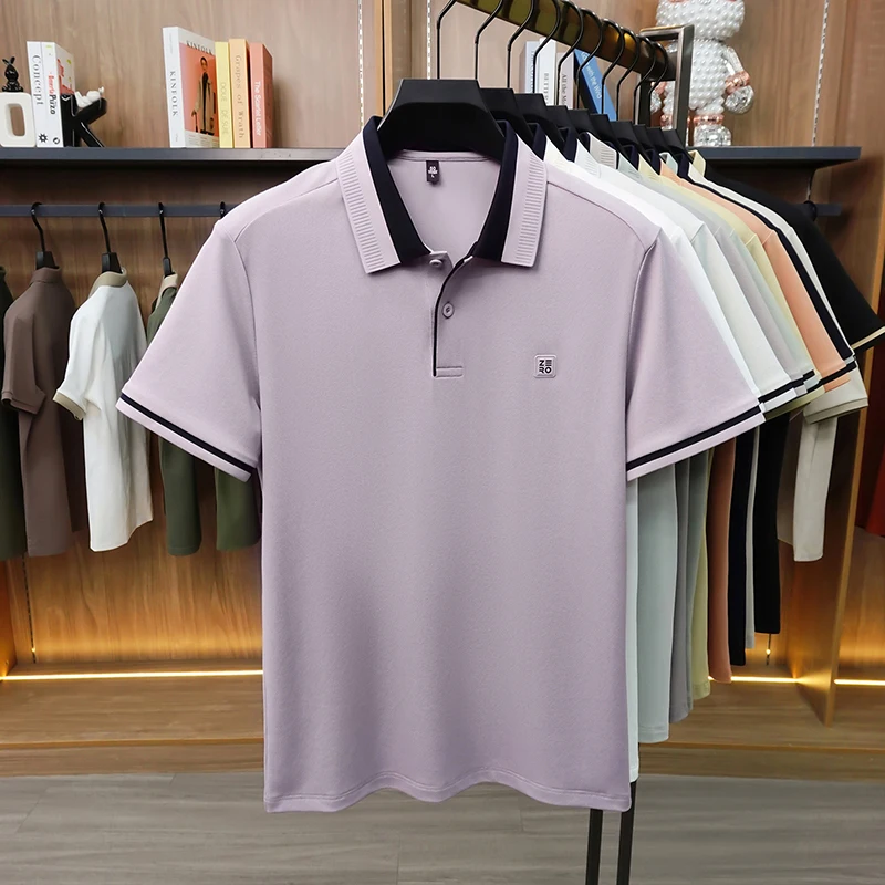 Designer-Marken-Poloshirt aus Seide und Baumwolle mit Kurzarm neu mit Buchstabenprägung modisches Herren-T-Shirt sommerlich atmungsaktiv koreanischer Casual-Top-Stil – Detail 19