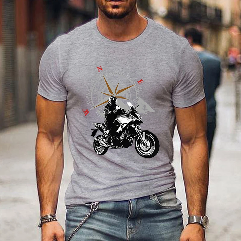 Mountain Motorcycle and Compass Graphic Tshirt Funny Trip Men Shirt Fashion Harajuku T-shirt Loose Men Brand Motorcycle T-shirts