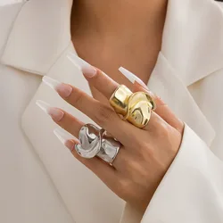 IngeSight.Z Exaggerated Irregular Metal Twisted Wide Ring Women Men Trending Punk Hip Hop Finger Ring Statement Party Jewelry