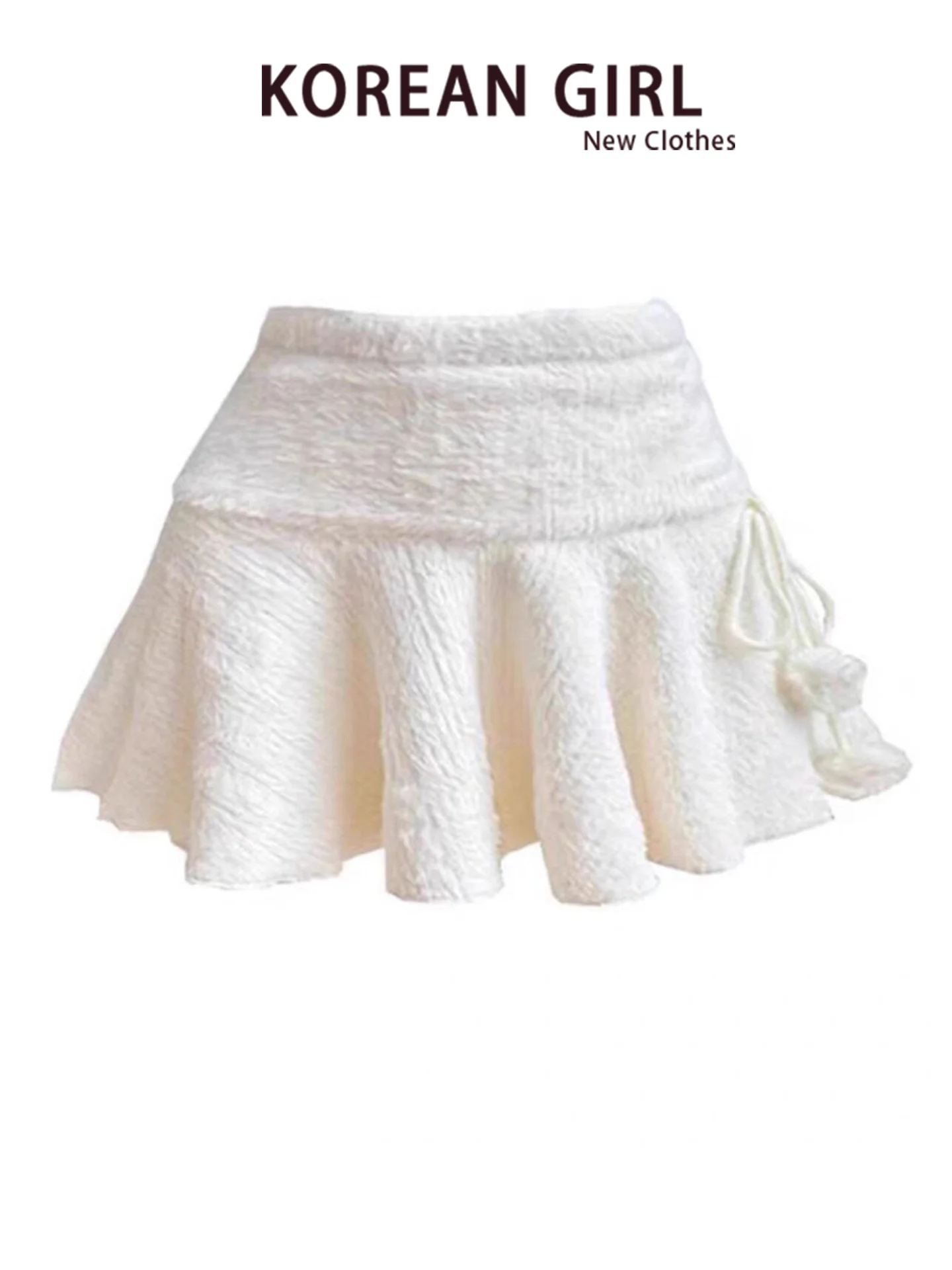 Sweet Pure Desire White Knitted Ruffle Hem A-Line  Skirt for Women Autumn Winter New Style Plush Half-length Skirt