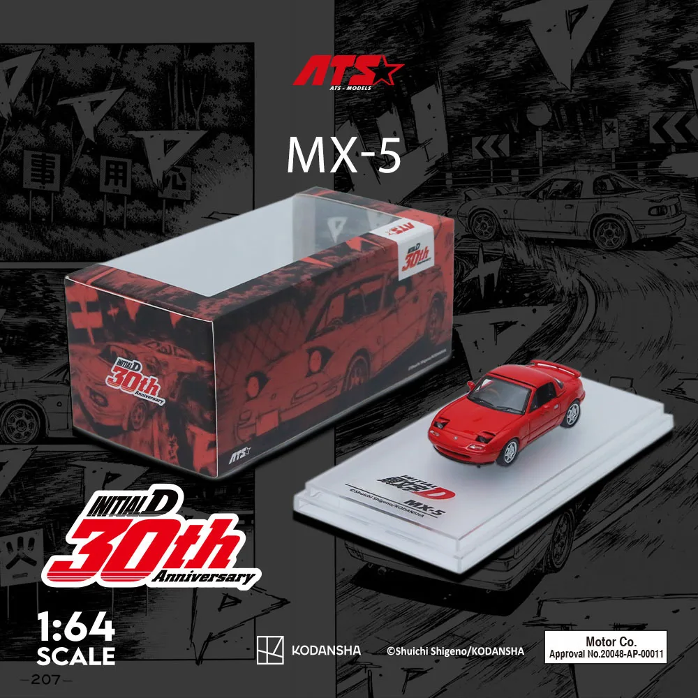 

ATS 1:64 Initial D MX-5 Red Alloy Car Model, JDM Classic Diecast Simulation Sports Car, Collection Gift Display