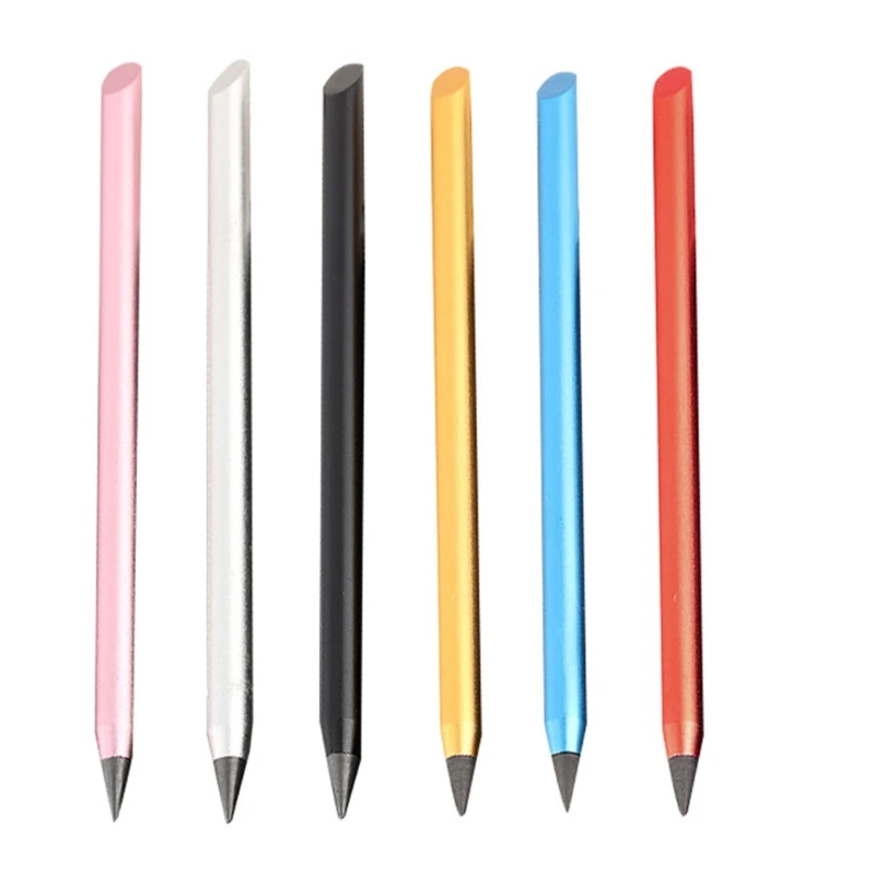 6Pieces Erasable Metal Everlasting Pen with Touching Screen Tip Smooth Writing Erasable Inkless Pen for Drawing Writing