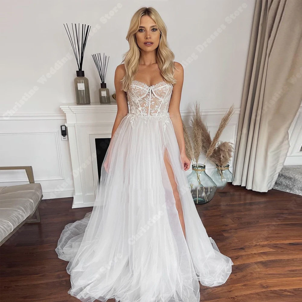 Vestidos de casamento nobre para mulheres, renda sexy, apliques florais, vestidos de noiva, sem mangas, sem costas, princesa