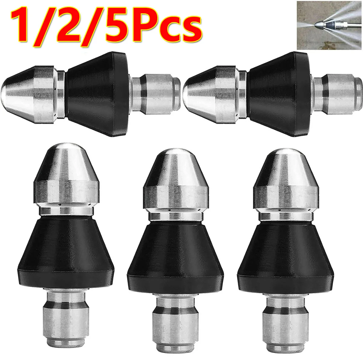 

1/2/5Pcs Universal 1/4" 5000psi High Pressure Drain Nozzle Sewer Pipe Cleaner Pressure Washer Clean Tool Washing Machine Drain