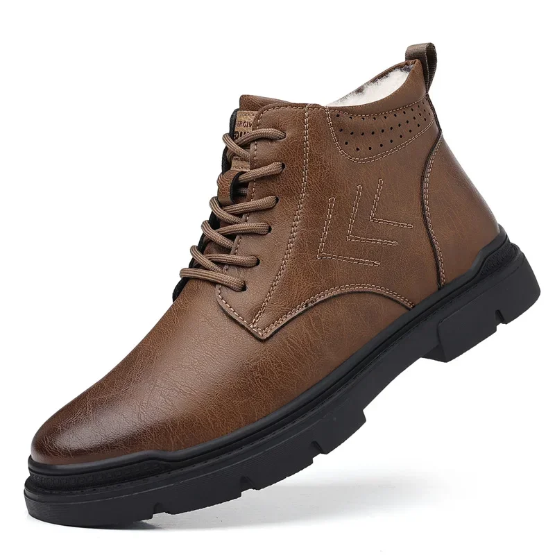 2024 nuevo diseñador Otoño Invierno botas de nieve para hombres moda Casual Hjgh Top zapatos de algodón cálidos botas de tobillo de cuero de plataforma masculina