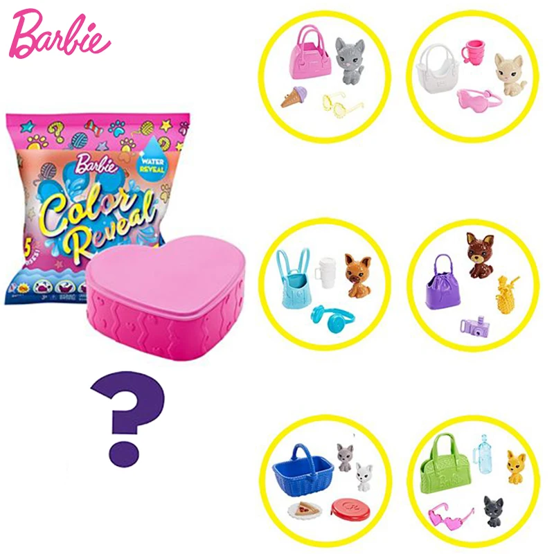 Original Mattel Barbie Color Reveal Water Surprise Cute Animals Pet Series Dolls Kids Toys for Children Heart Shape Accessories