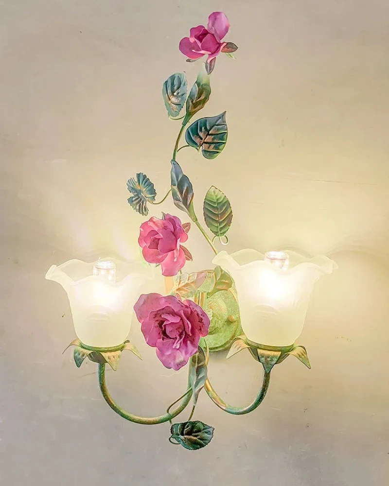 French Colorful Floral Wall Lamp L50cm Decora Creativity Living Room Bedroom Children's Room Hotel Villa Aisle Wall Light