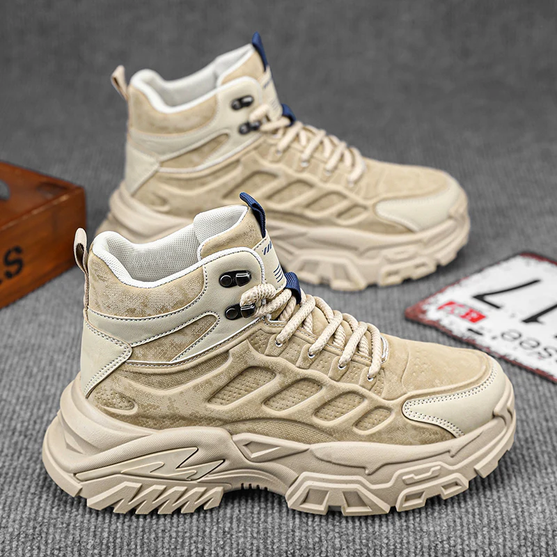 

Men's Boots Spring British Style Retro Casual Work Boots Mid-Calf Waterproof Sports Thick Bottom Desert War Boots