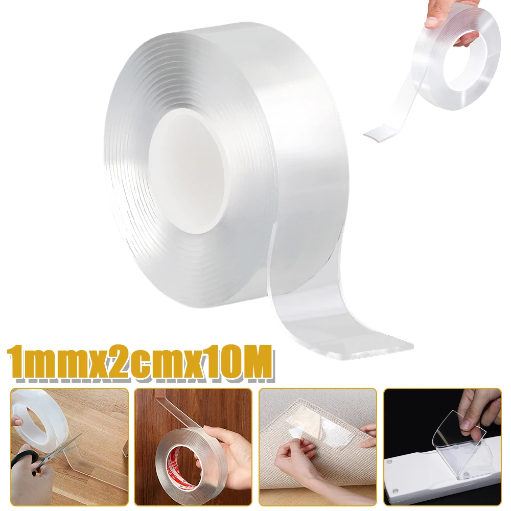 

Прочная двусторонняя нано-лента 1 мм, 2 мм, клейкая, прозрачная, 10 м, боковые полоски, водонепроницаемая лента, клей для домашней полосы