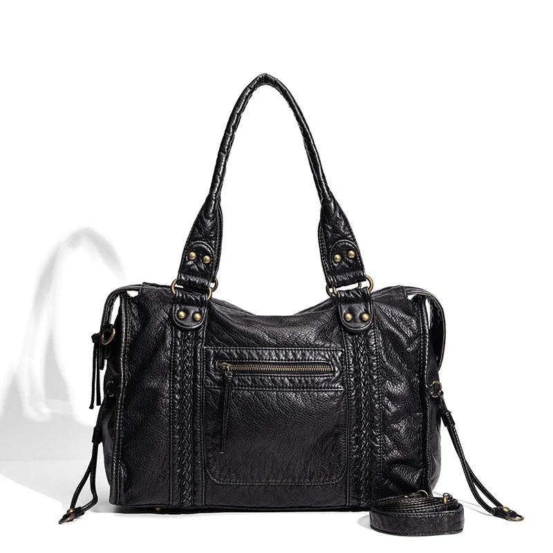 

2025 новая высококачественная женская мотоциклетная сумка через плечо из искусственной кожи в европейском и американском стиле в стиле ретро большой вместимости с заклепками