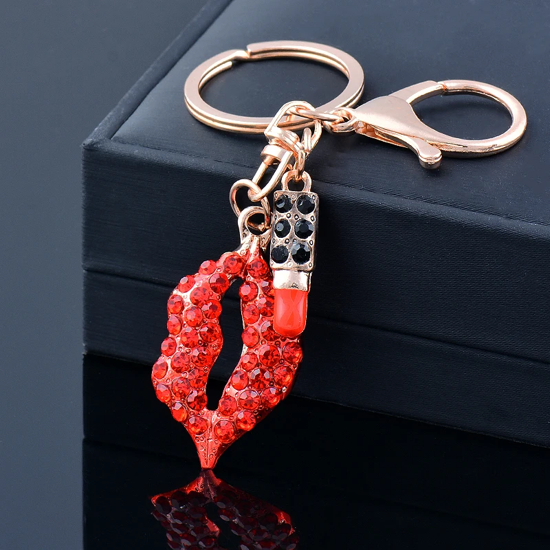 SINLEERY High heels Sexy Mouth Key Ring Jewelry Red Black Cubic Zirconia Keychain Fashion jewelry