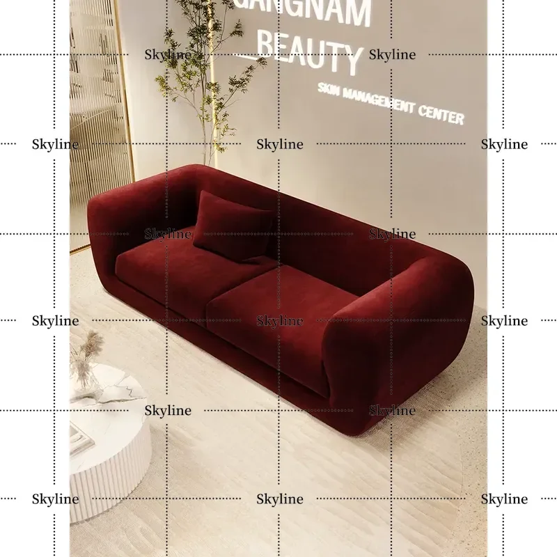 Straight Row Burgundy Reception Sofa, Versatile Commercial Seating for Salon, Store & Hotel