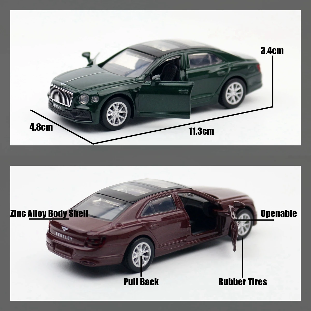 1/47 bentley voando spur híbrido carro de brinquedo para crianças diecast metal 1:43 modelo em miniatura puxar para trás roda livre coleção presente menino