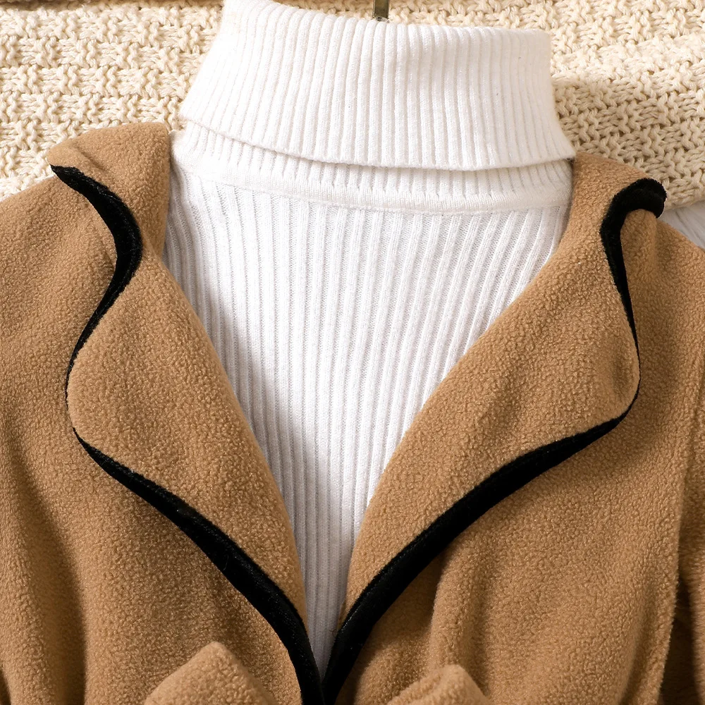 Kids Casual Coat For Girls Clothes Autumn Winter 2024 New Child Fashion Thicken Long Sleeve Belt Outwear Knitwear Not Include