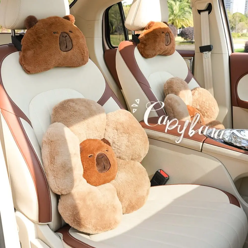 

Cartoon Capybara Car Headrest Comfort Brown Car Seat Decoration Cute Plush Plush Seat Cushion Lumbar Support