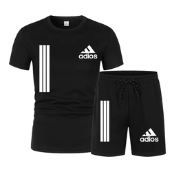 2024 New Men's Fitness Fashion Set Men's casual sportswear set Quick drying sportswear Short sleeved T-shirt+shorts 2-piece set