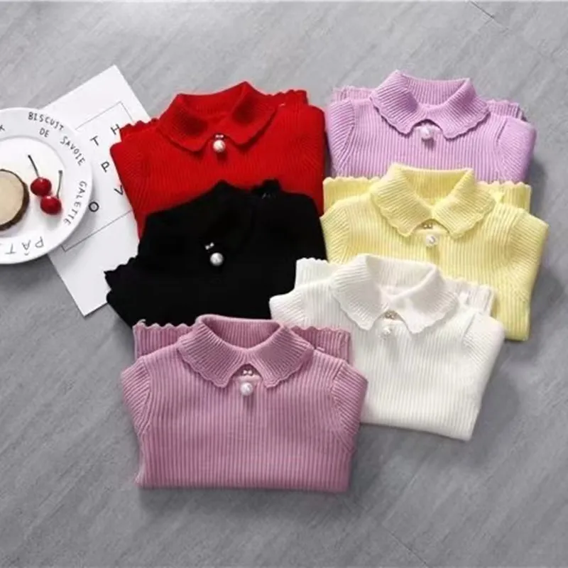 

Children's Korean Version Ruffled Sweater Girl's Stylish PoLo Neck Sweater Autumn And Winter Thickened Bottom Sweater Girl's Top