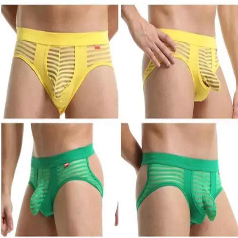 Boxers Men's Underwear Separation Ice Silk Stripes Back Hollow Double T-Back Mens Mesh Boxers Shorts Sex Panties Gay Underpants