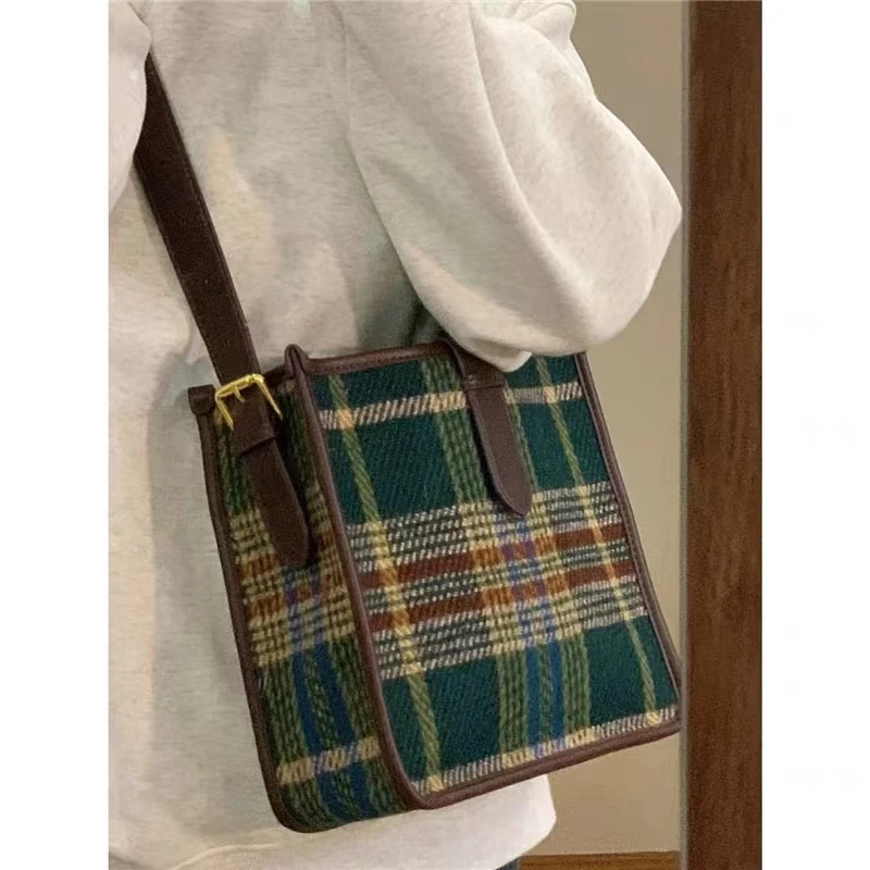 Retro Plaid Square Women\'s Crossbody Bag Fashion Sweet Casual Female Shoulder Bags Casual Vintage Ladies Handbags Purse Tote