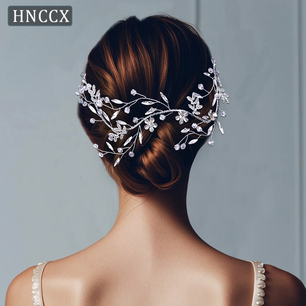 HNCCX Silver Color Bride Hair Band Rhinestone Crystal Wedding Headband Hair Accessories Handmade Women Tiara Headpieces HP760