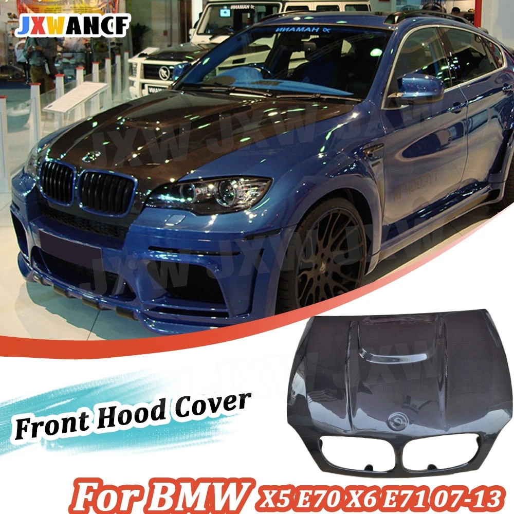 JXWANCF Carbon Fiber Front Engine Hood Vent Bonnet Cap Cover For BMW X5 E70 X6 E71 2007-2013