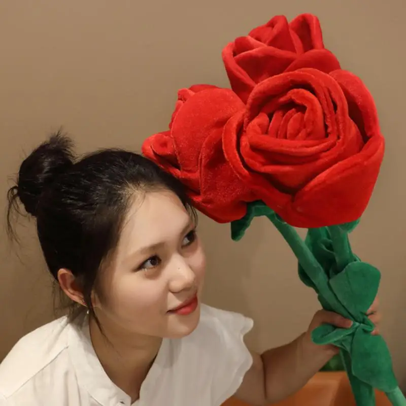 85cm Large Red Plush Artificial Rose Bouquet Stuffed Bendable Bouquet Soft Floral Home Decoration Valentine's Day Mother's Day