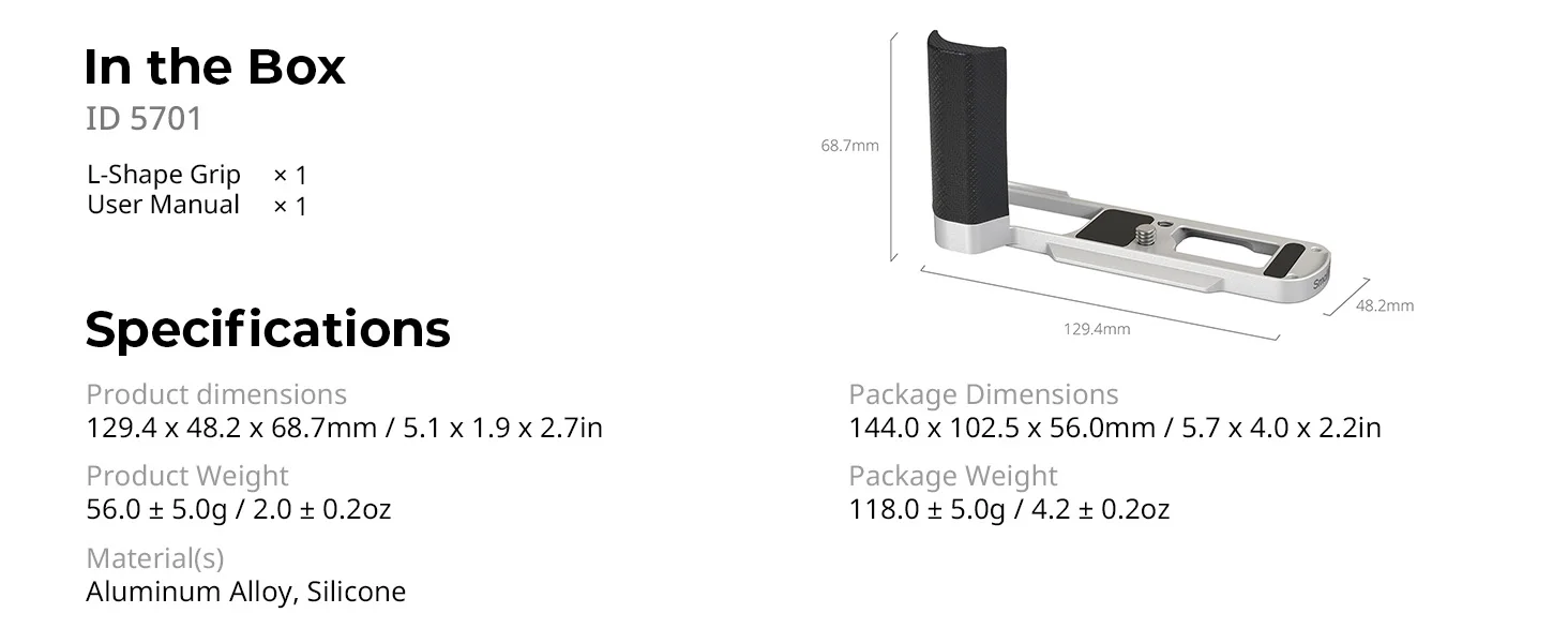 SmallRig L-förmiger Haltegriff für Panasonic LUMIX L10, integrierter Silikongriff mit Arca-Swiss Schnellwechselplatte für Stativ – Detail 3