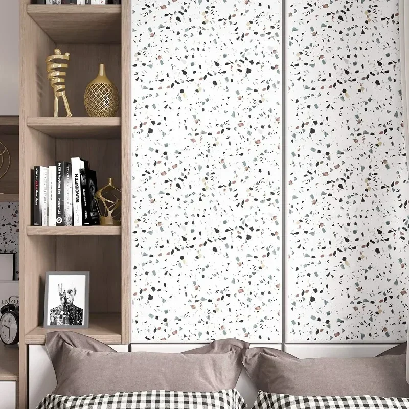 Terrazzo Contact Paper White Waterproof Self Adhesive Wallpaper Roll Granite Countertop Decor Peel and Stick Sticker for Kitchen