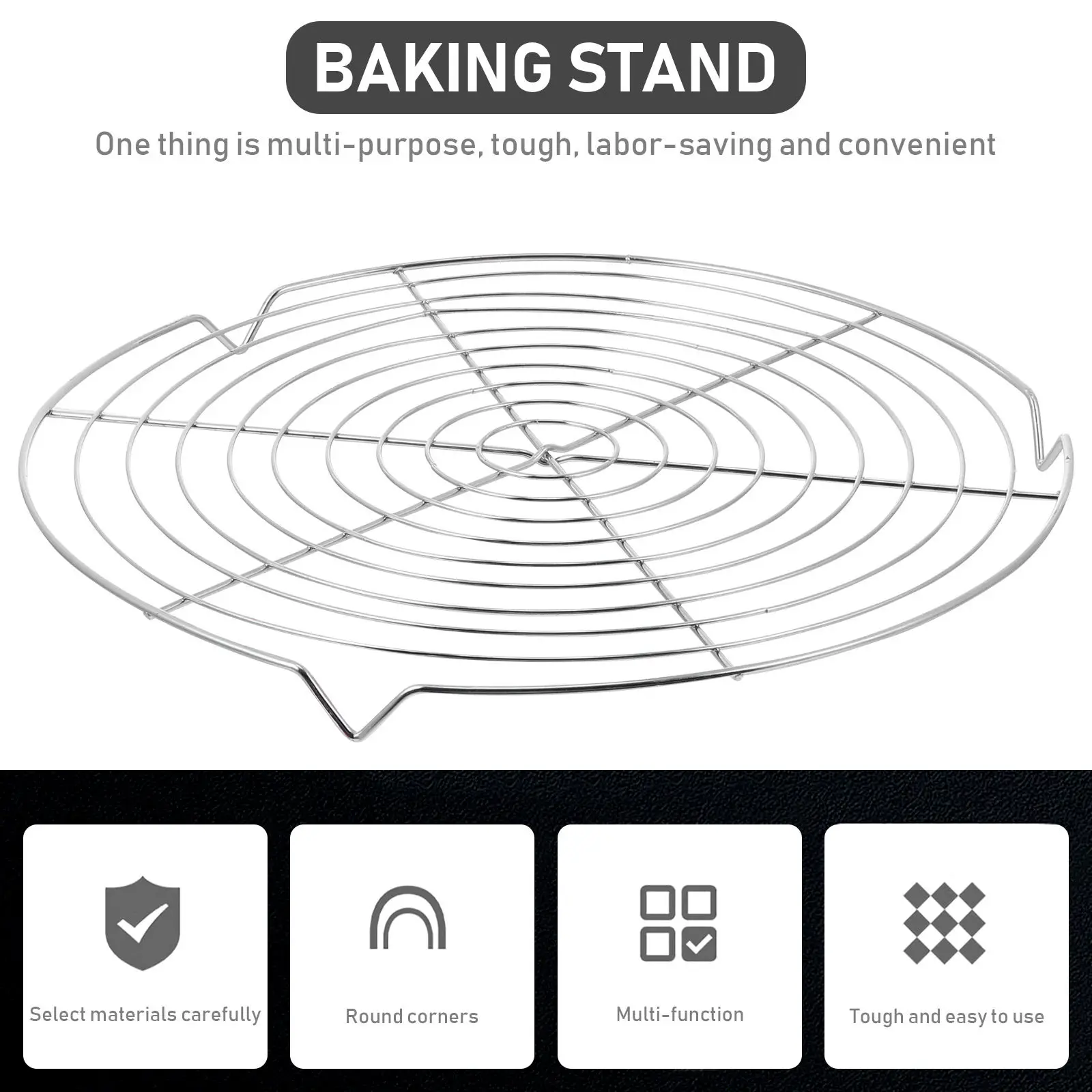 2Pcs Bakery Cooling Rack Stainless Steel Round Bread Cake Drying Rack Large Capacity Kitchen Baking Tools Baking Tools