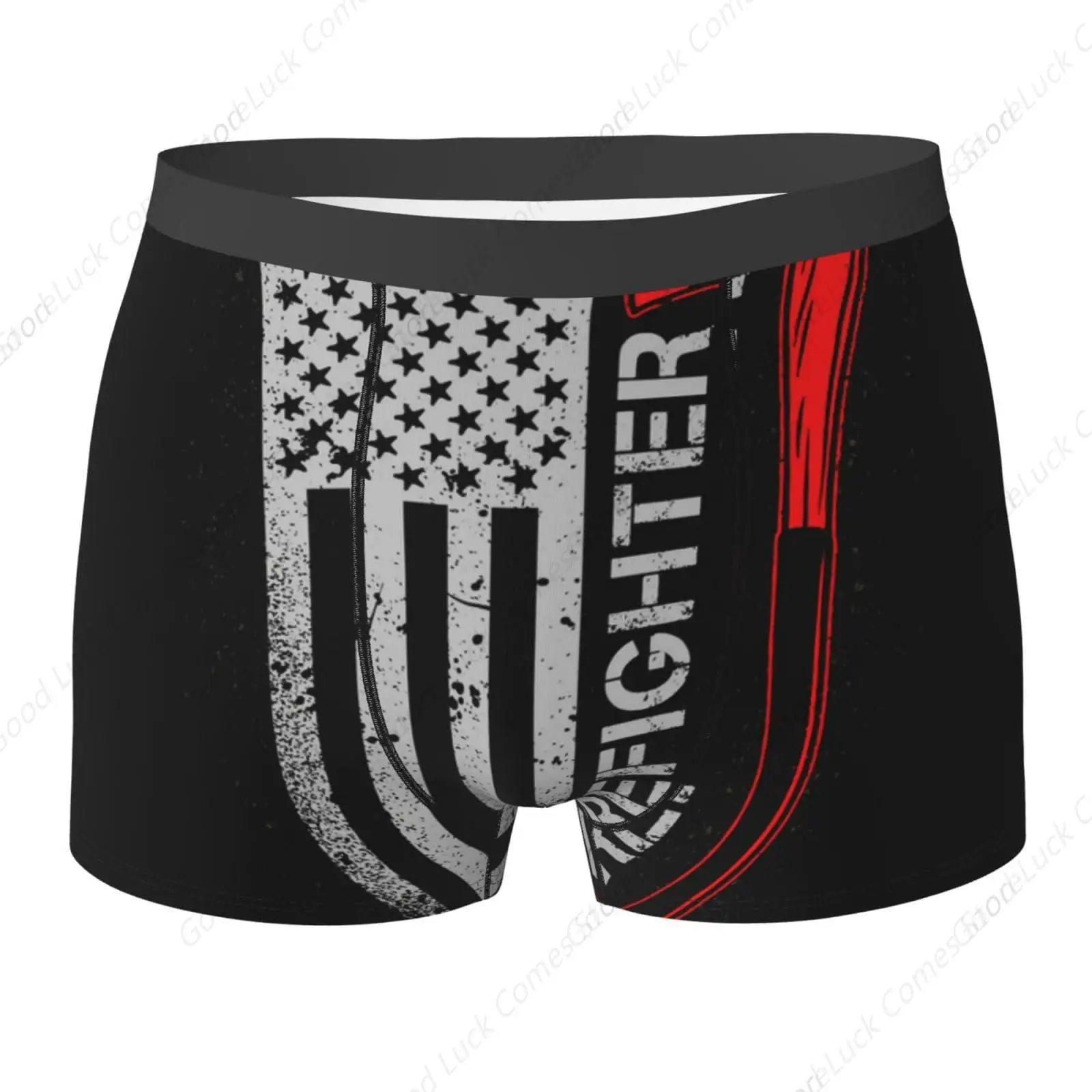 American Thin Red Line Flag Firefighter Black Comfortable And Breathable Men'S Multi-Faceted Flat Angle Underwear Small