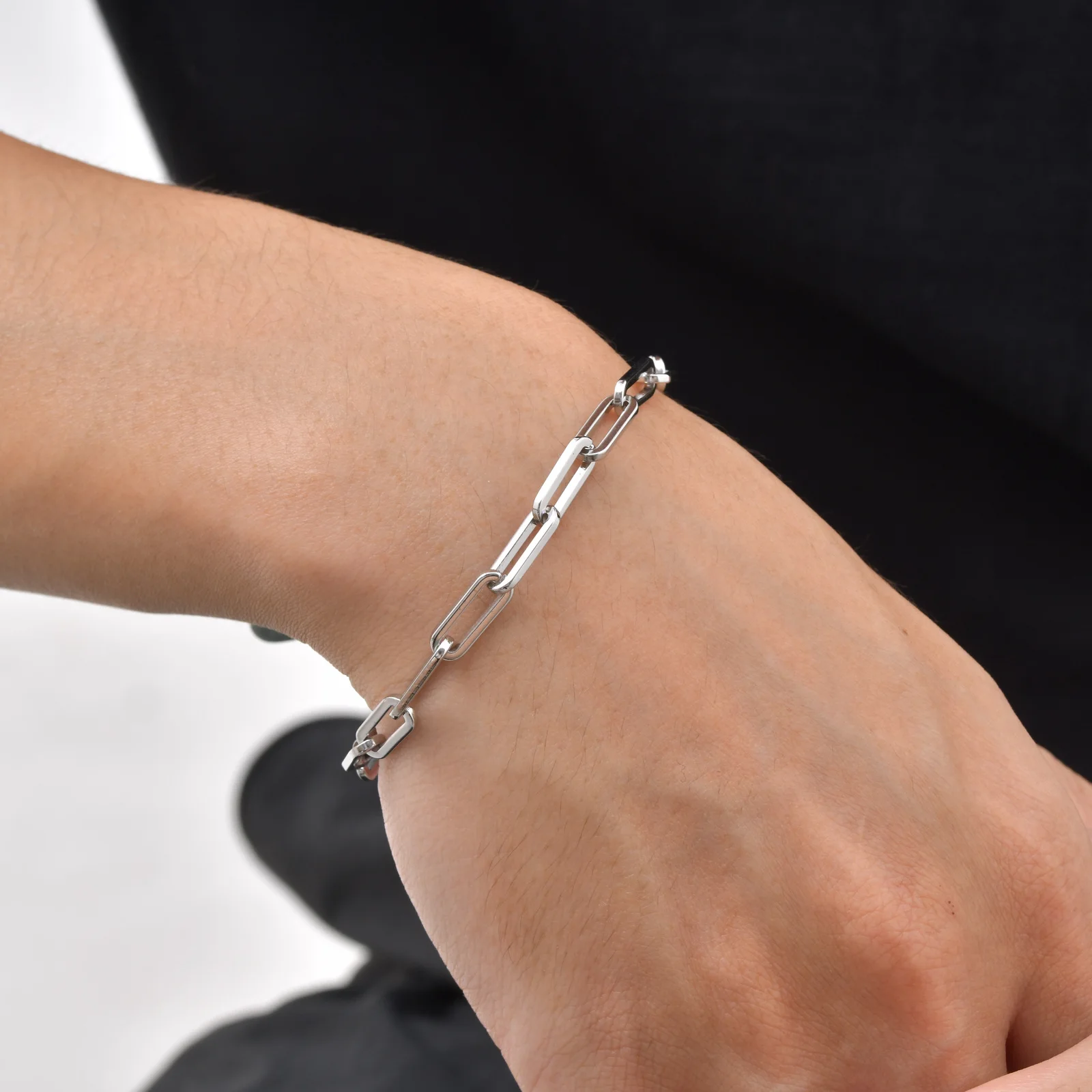 Punk Silver Color Men's Chain Bracelets,Hiphop Stainless Steel Braided Link Wristband,Classic Metal Jewelry Gift for Him Dad
