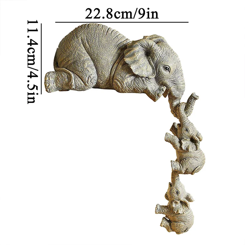 Hars decoratieve ambachtelijke 3-delige realistische olifanten moeder hangende 2-baby's figuur