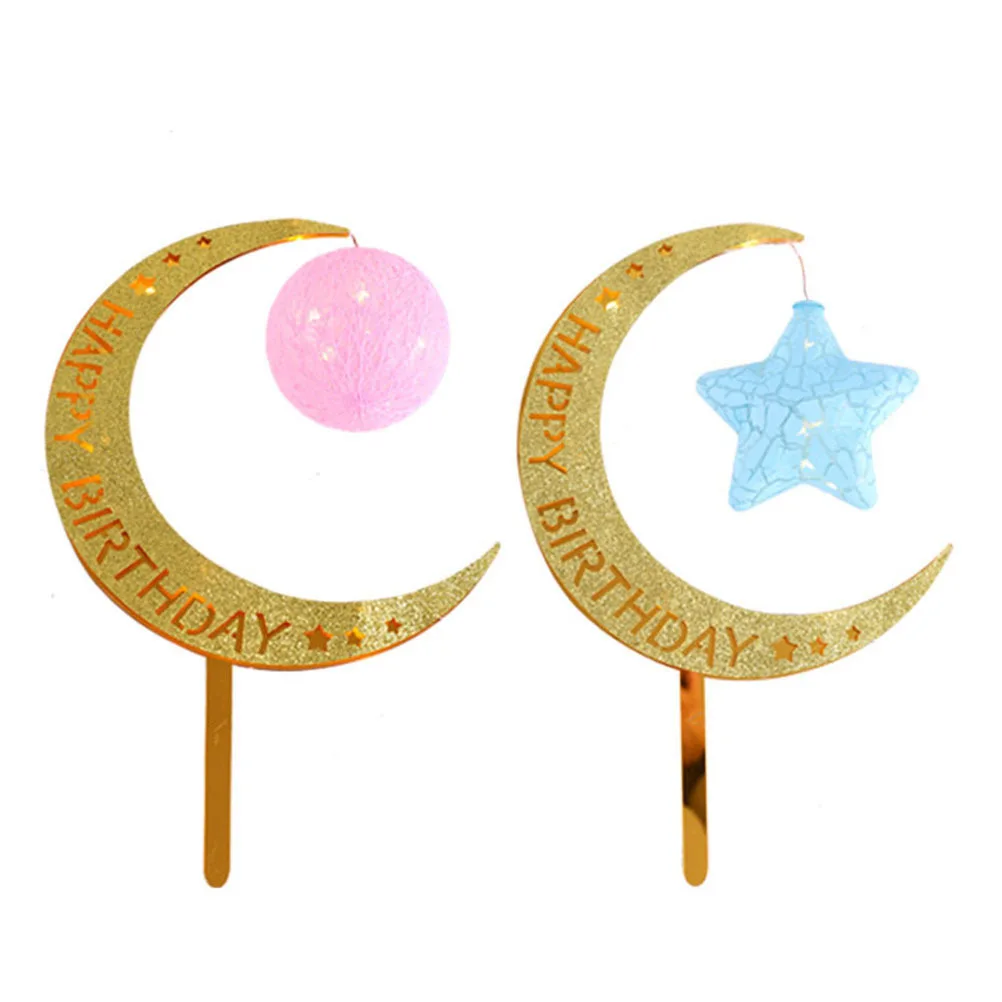 

1Pcs Blue Luminous Star Moon Cake Topper Creative Birthday Party Decoration Cake Picks Cupcake Ornament Cupcake Decorations