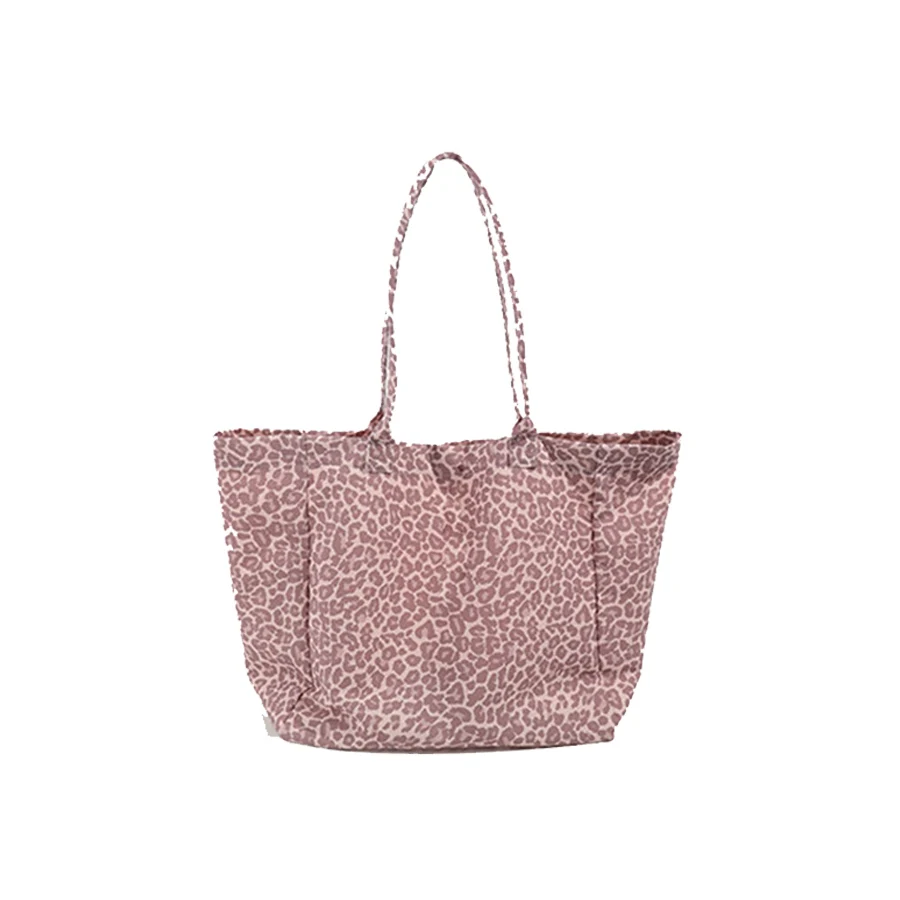 

Pink Leopard Print Canvas Tote Bag for Women, Large Capacity Korean Style Eco Shopping Shoulder Bag