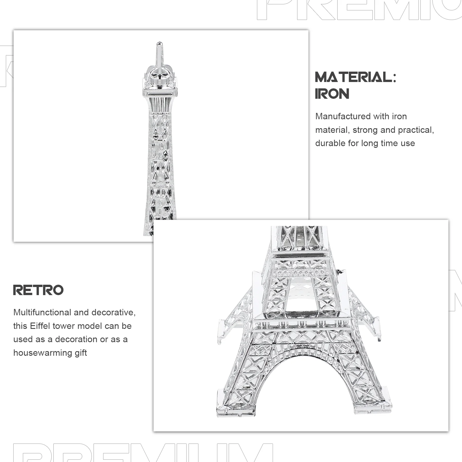 Unique Eiffel Tower Decor Statue Metal Home Decoration Silver Iron Photo Prop Travel