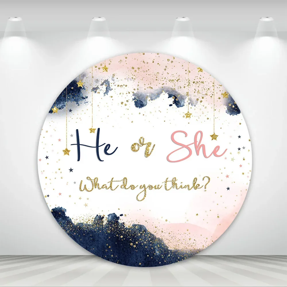 Mocsicka Round Photographic Background Gender Reveal Birthday Star Sky Gold Dot Backdrop Newborn Boy Girl Studio Photobooth Prop