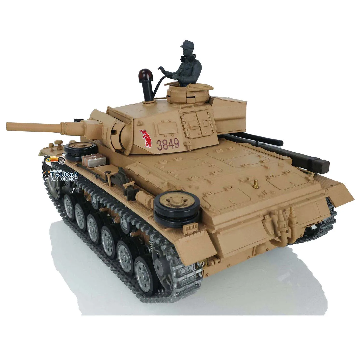 HENG LONG 1/16 7.0 Tùy Chỉnh Panzer III H RTR RC Xe Tăng 3849 Kim Loại Bài Nhạc Bánh Xe Thép Con Quay Bánh Xe BB Chụp Hình vàng TH17369