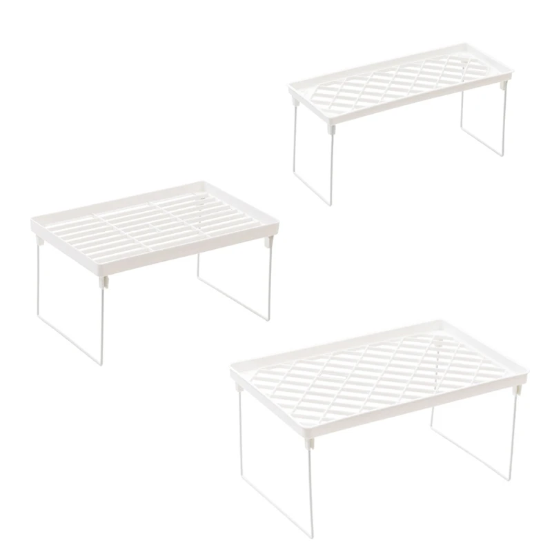 White Wire Stacking Cabinet Shelf, Stackable, Foldable, Space Saving, Stand Rack, Desk, Countertops, Storage Holder